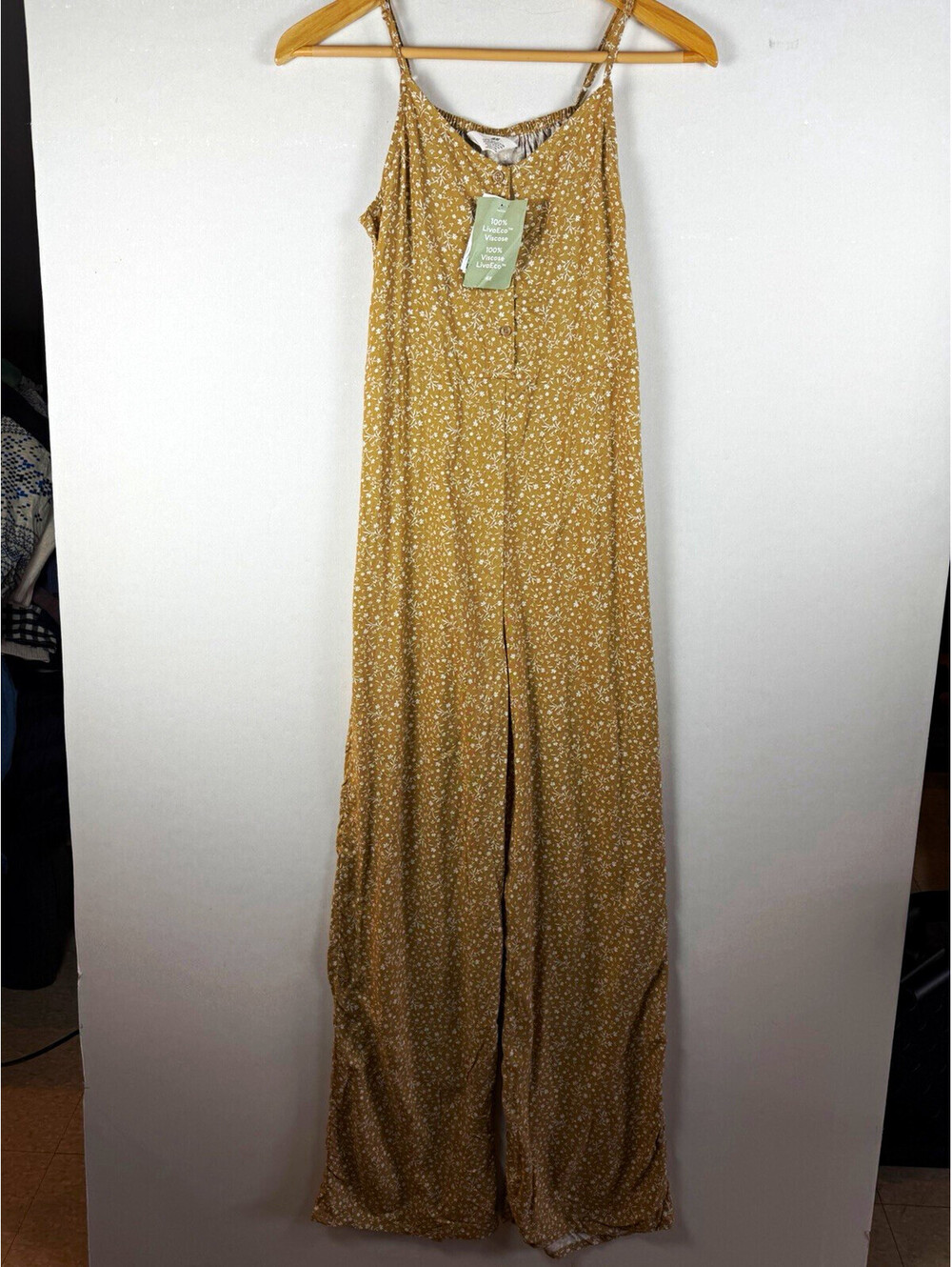H&M Women’s Brown/White Floral Wide-Leg Sleeveless Jumpsuit One-Piece Size 12